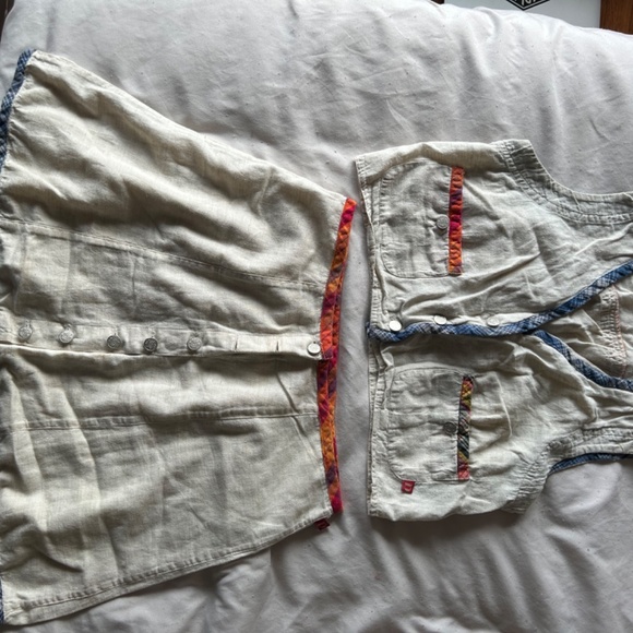 Twin set linen cream Nepalese stitching S - Picture 3 of 4